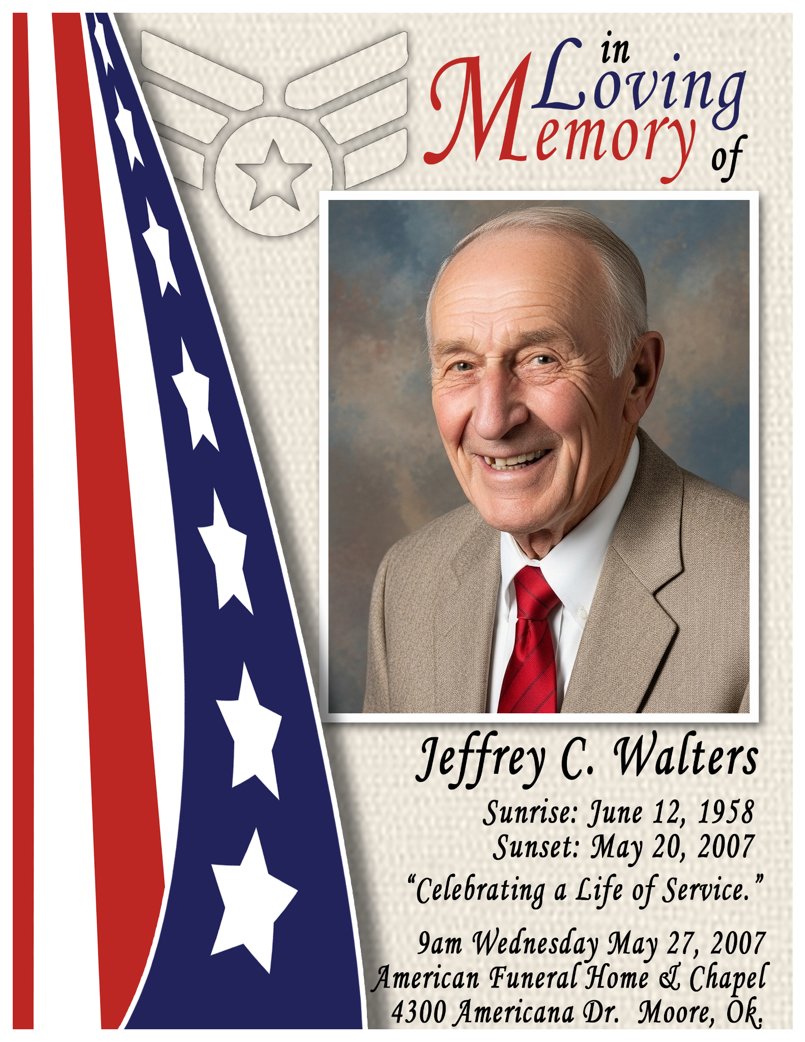 Sample memorial program cover using edited portrait